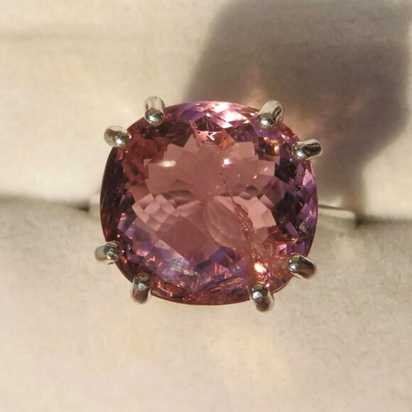 Huge Natural Pink Mauve Tourmaline In Sterling Silver Ring, 10.79ct. Size 7 - Picture 6 of 11